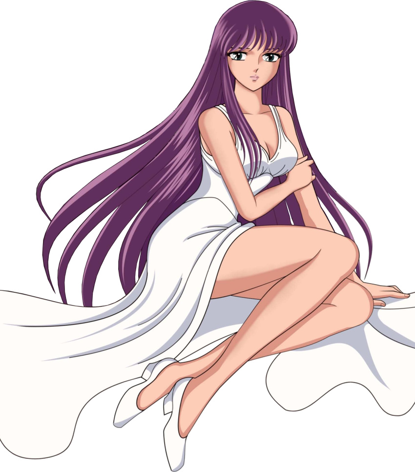 athena athena_(saint_seiya) female goddess highres kido_saori kidou_saori legs long_hair purple_hair render saint_seiya saori_kido simple_background solo thighs