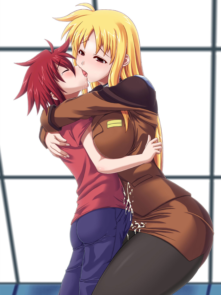 blonde_hair blush breasts cum erio_mondial fate_testarossa highres kiss large_breasts long_hair lyrical_nanoha mahou_shoujo_lyrical_nanoha mahou_shoujo_lyrical_nanoha_strikers