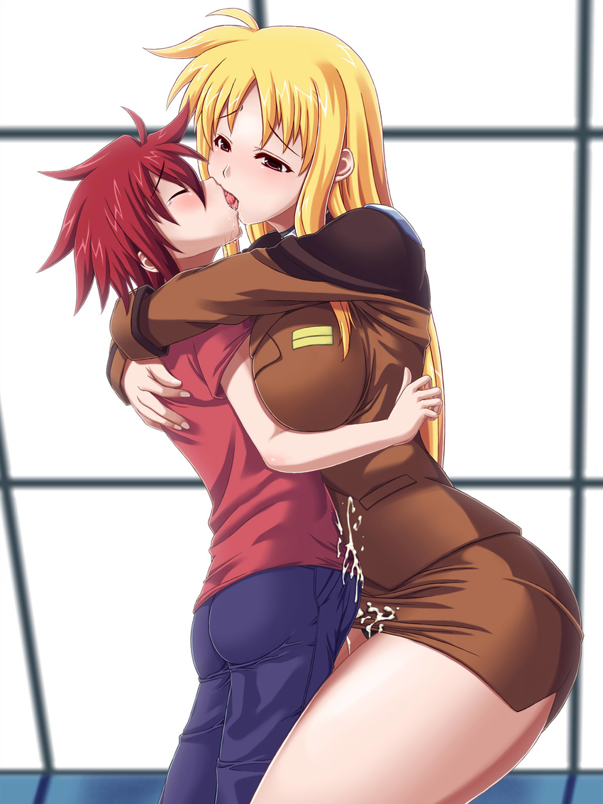 blonde_hair blush breasts cum erio_mondial fate_testarossa highres kiss large_breasts long_hair lyrical_nanoha mahou_shoujo_lyrical_nanoha mahou_shoujo_lyrical_nanoha_strikers