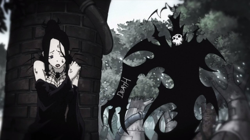 arachne_gorgon arm cloak mask screenshot shinigami_sama skull soul_eater spider witch