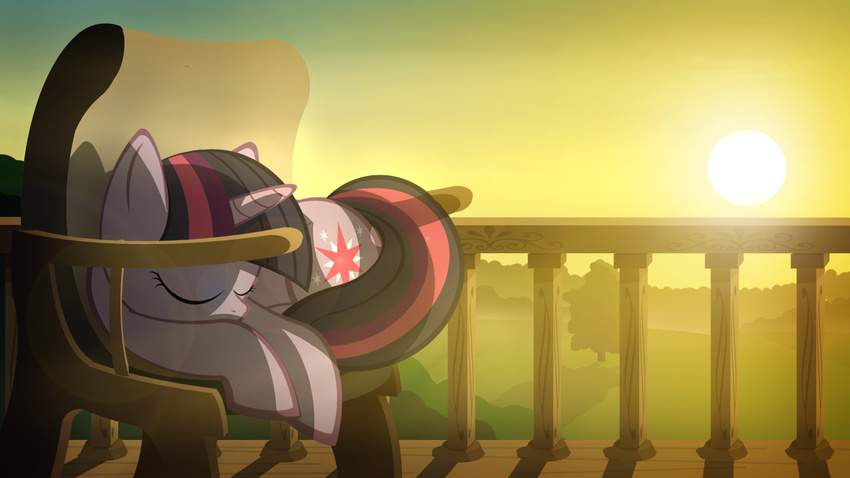 chair cutie_mark day equine eyes_closed female feral friendship_is_magic gign-3208 hair horn horse mammal multi-colored_hair my_little_pony pony sleeping solo sun tree twilight_sparkle_(mlp) unicorn wallpaper wood