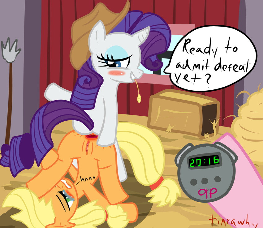 anal applejack_(mlp) blush dildo equine female friendship_is_magic hair horn horse lesbian my_little_pony pinkie_pie_(mlp) pony pussy rarity_(mlp) sex_toy tiarawhy