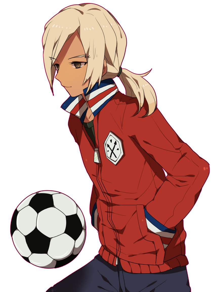 bad_id bad_pixiv_id ball blonde_hair gouenji_shuuya highres inazuma_eleven_(series) inazuma_eleven_go jacket koko_(kotobutyann) long_hair male_focus ponytail soccer_ball solo telstar