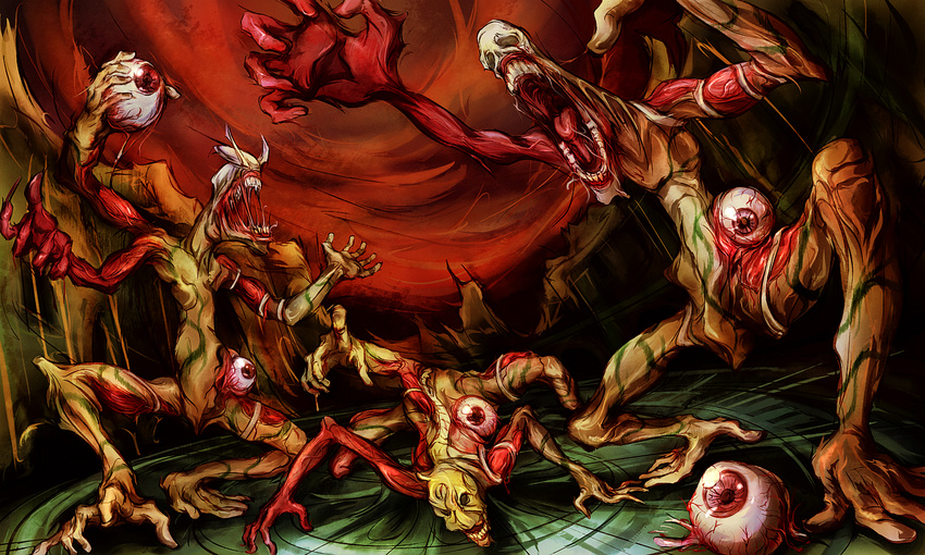 bad_pixiv_id byneet devil_may_cry eyeball monster multiple_arms no_humans open_mouth teeth tongue