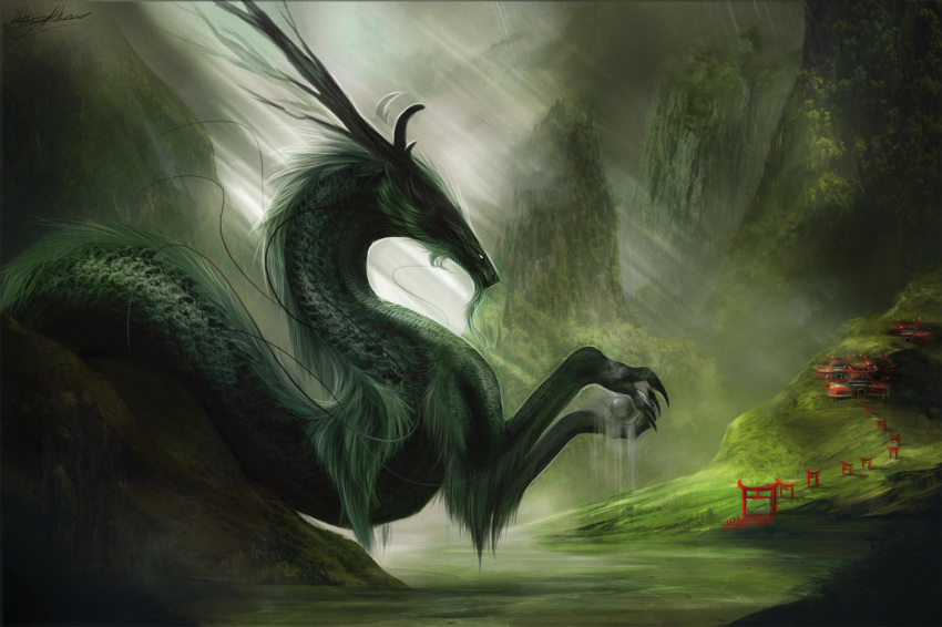 2016 ambiguous_gender ashesdrawn day detailed_background digital_media_(artwork) dragon eastern_dragon fantasy feral horn outside sky solo