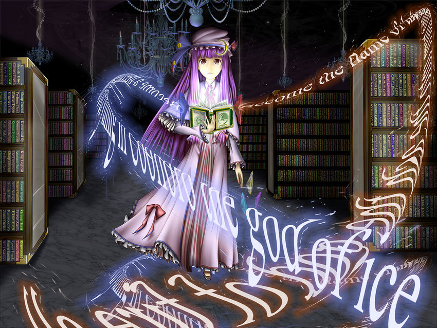 book english hat long_hair lucia_(artist) patchouli_knowledge ribbon solo touhou