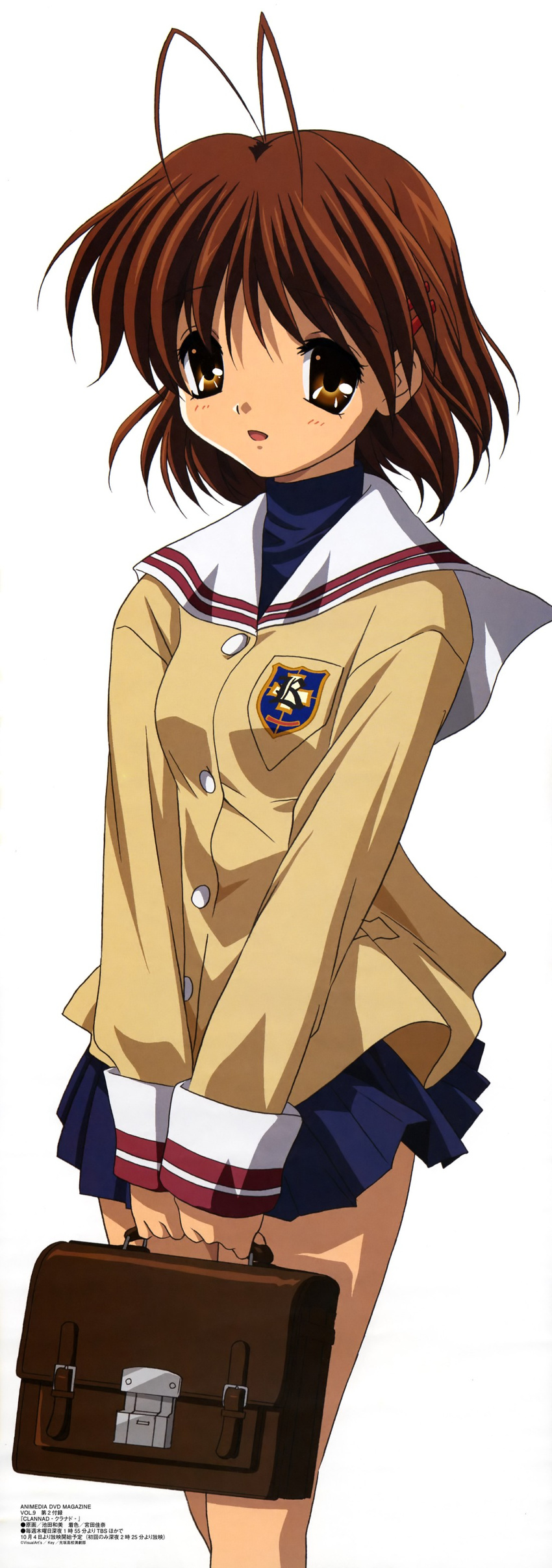 absurdres antenna_hair bag clannad furukawa_nagisa highres hikarizaka_private_high_school_uniform ikeda_kazumi scan school_bag school_uniform solo