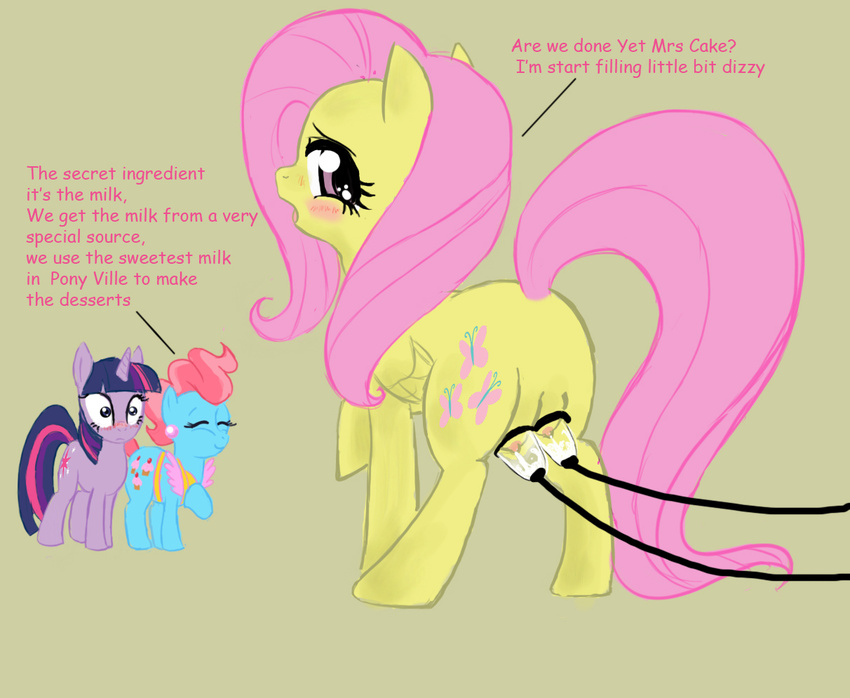 breast_milking cup_cake cutie_mark ear_piercing equine eyes_closed female feral fluttershy fluttershy_(mlp) friendship_is_magic horn horse lactating looking_at_viewer looking_back machine mammal mechanical milk mrs_cake_(mlp) my_little_pony open_mouth pegasus piercing plain_background pony teats text twilight_sparkle twilight_sparkle_(mlp) udders unicorn whitefenrril wings