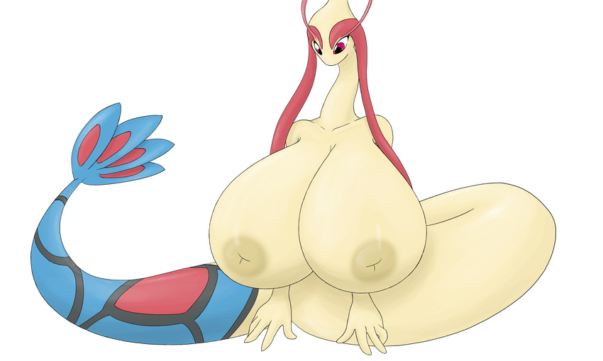 absurd_res angelthecatgirl anthro big_breasts breasts female hi_res huge_breasts milotic nintendo nipples pok&#233;mon pokemon red_eyes solo video_games