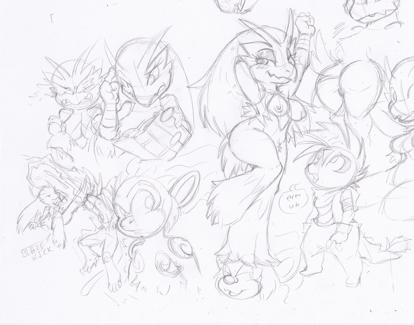 avian black_and_white blaziken blush breasts butt female infernape mammal monkey monochrome nintendo plain_background pok&#233;mon pokemon primate pussy scrafty sketch video_games white_background zinnthos