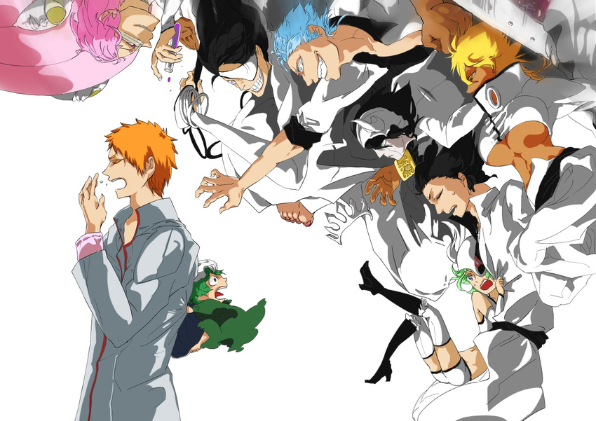 aaroniero_arruruerie arrancar baraggan_louisenbairn barragan_luisenbarn black_hair bleach blonde_hair blue_hair child coyote_starrk dark_skin espada everyone facial_hair green_hair grimmjow_jaegerjaquez group kurosaki_ichigo lilynette_gingerbuck long_hair nelliel_tu_odelschwanck nnoitra_gilga orange_hair pink_hair resurreccion scar short_hair szayel_aporro_grantz szayelaporro_granz tier_harribel ulquiorra_cifer wictor zommari_leroux zommari_rureaux