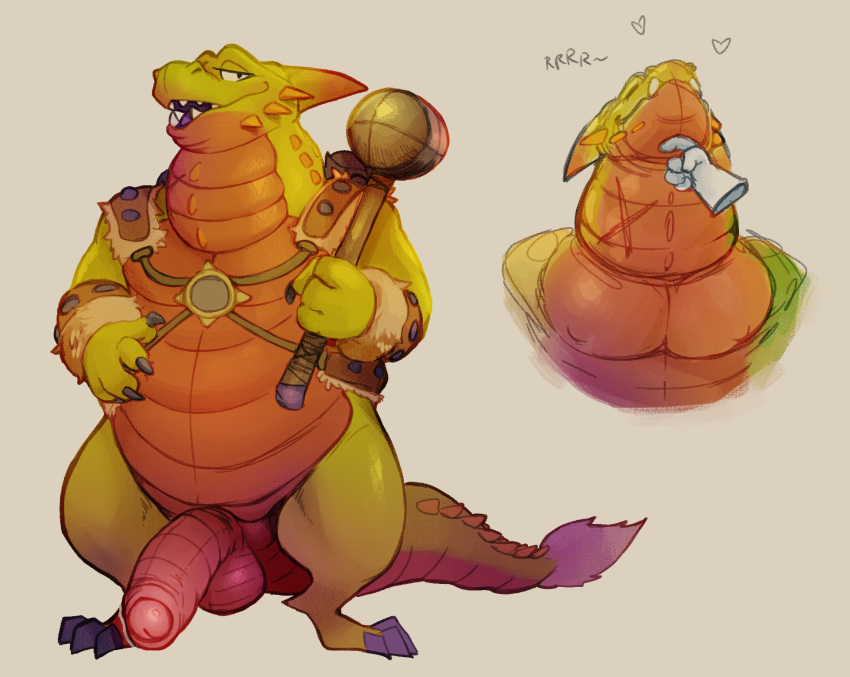 &lt;3 2018 anthro balls belly clothing daftpatriot digital_media_(artwork) dragon erection foreskin green_skin holding_object horn humanoid_penis looking_at_viewer male maximos_(spyro) open_mouth penis simple_background slightly_chubby smile solo spyro_reignited_trilogy staff standing uncut video_games