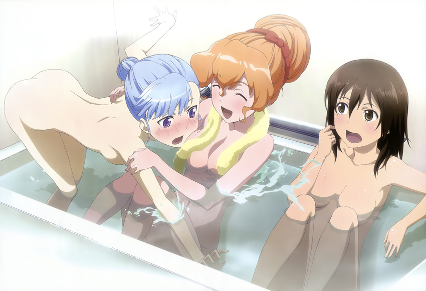 3girls bath bathtub blush fin_e_ld_si_laffinty kyouno_madoka muginami nude nyantype rinne_no_lagrange water