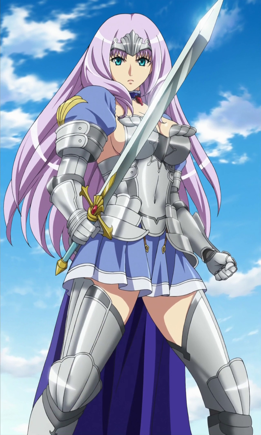 annelotte armor highres knight long_hair queen's_blade queen's_blade_rebellion queen's_blade queen's_blade_rebellion screencap solo standing stitched sword weapon