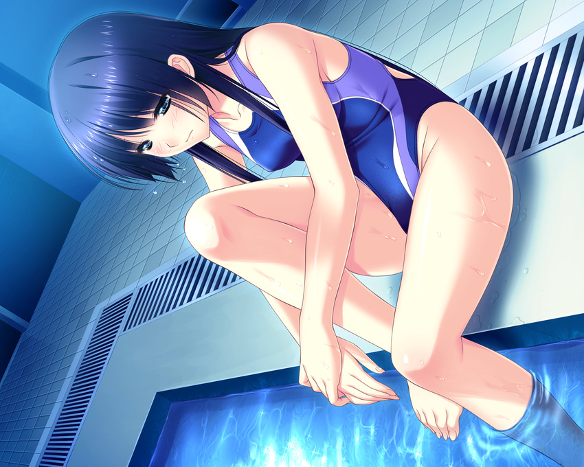 amasaka_takashi game_cg koi_mekuri_clover long_hair pool sakanoue_mikana swimsuit wet