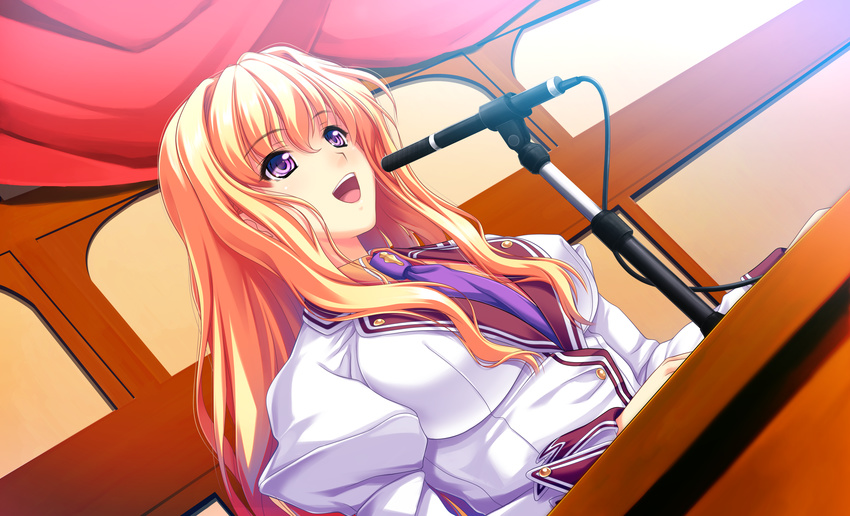 amasaka_takashi blonde_hair game_cg koi_mekuri_clover microphone niina_ayami seifuku