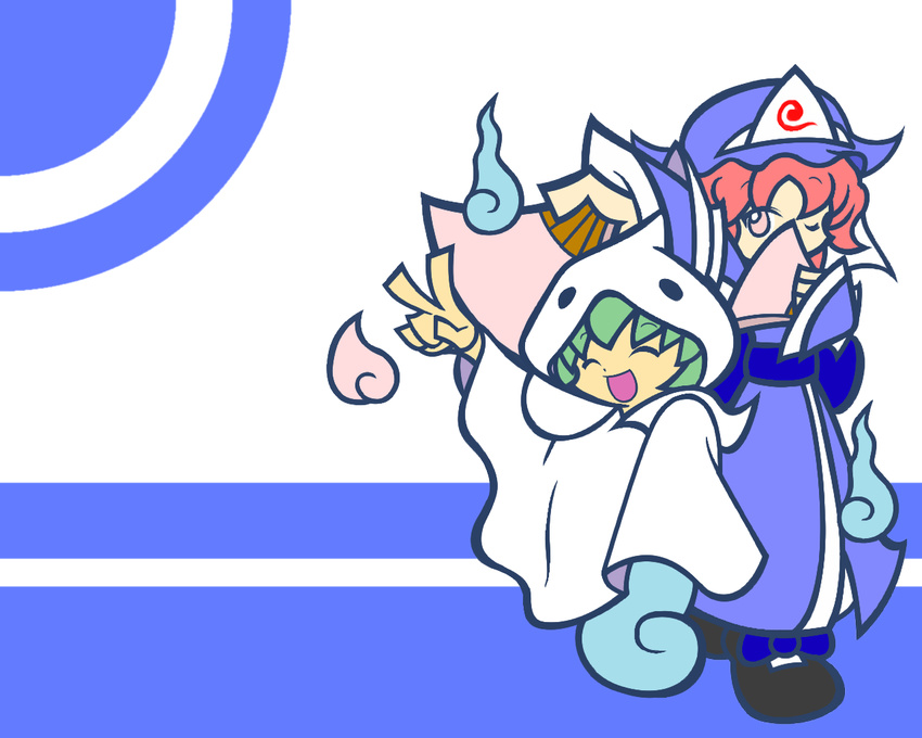 crossover ghost_tail hat hitodama multiple_girls parody puyopuyo puyopuyo_fever saigyouji_yuyuko style_parody touhou trait_connection y&amp;k yu-chan