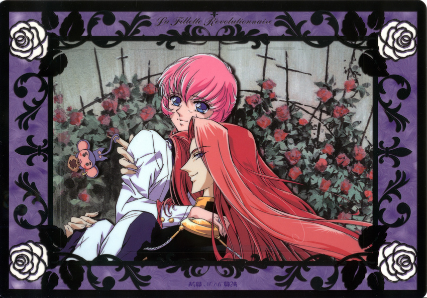 blue_eyes chu_chu flower highres kiryuu_touga pink_hair red_hair redhead revolutionary_girl_utena rose roses shoujo_kakumei_utena tenjou_utena