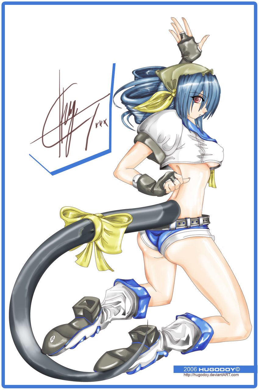 arc_system_works bandana bandanna blue_hair breasts dizzy gloves guilty_gear highres red_eyes tail under_boob underboob