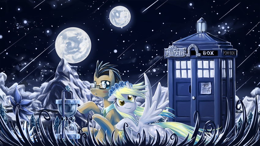 doctor_whoof_(mlp) doctor_whooves_(mlp) equine female feral flower friendship_is_magic horse male mammal mare_in_the_moon moon my_little_pony pegasus pony saturnspace tardis wings