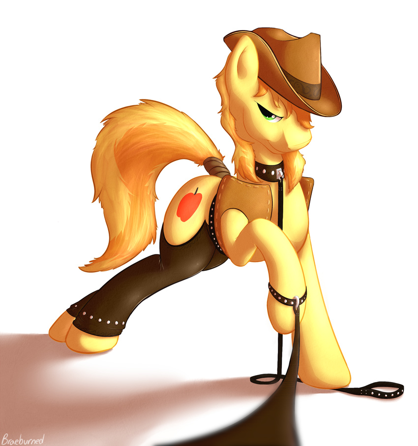 assless_chaps braeburn_(mlp) braeburned chaps collar cutie_mark equine feral first_person_view friendship_is_magic fur green_eyes hair hat horse leash long_hair male mammal my_little_pony pony solo tail_wrap yellow_fur