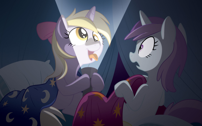 blanket bow cub dinky_hooves_(mlp) duo equestria-prevails equine female feral flashlight friendship_is_magic horn horse mammal moon my_little_pony pillow pony star tent tongue tongue_out unicorn yellow_eyes young