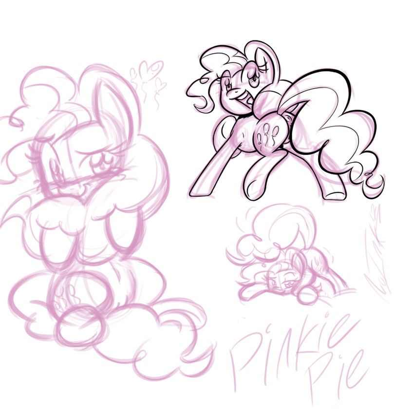 anus butt cutie_mark equine female feral friendship_is_magic horse looking_at_viewer mammal monochrome my_little_pony no-ink pinkie_pie_(mlp) plain_background pony presenting pussy sketch solo white_background