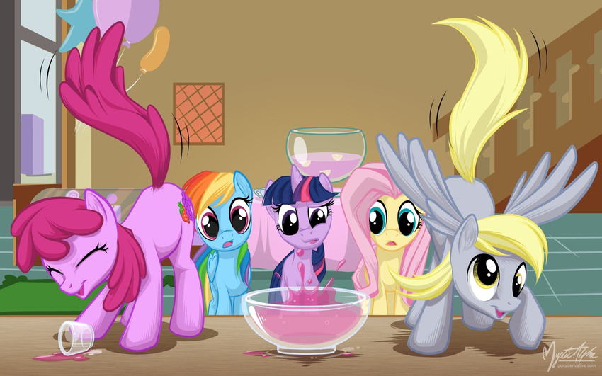 blonde_hair blue_eyes blue_fur cup cutie_mark derp_eyes derpy_hooves_(mlp) earth_pony equine eyes_closed female feral fluttershy_(mlp) friendship_is_magic fur grey_fur group hair horn horse inside mammal multi-colored_hair my_little_pony mysticalpha open_mouth pegasus pink_fur pink_hair pony presenting punch_bowl purple_eyes purple_fur purple_hair rainbow_dash_(mlp) rainbow_hair rainbow_tail spread_wings table twilight_sparkle_(mlp) unicorn wings yellow_eyes yellow_fur
