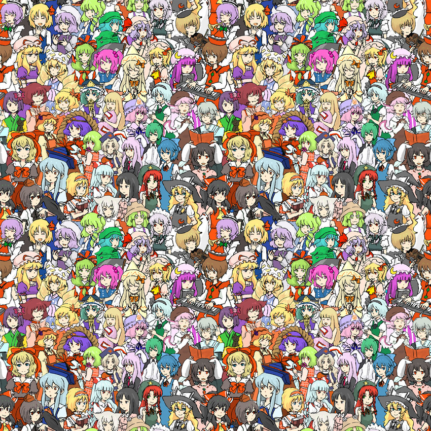 aki_minoriko aki_shizuha animal_ears antennae backpack bad_id bad_pixiv_id bag black_hair blonde_hair blue_hair book brown_hair bunny_ears cape cat cat_ears chen cirno detached_sleeves doll dress everyone eyes flandre_scarlet flower food fox_tail fruit fujiwara_no_mokou glasses grapes green_hair hair_bobbles hair_ornament hakurei_reimu hat hieda_no_akyuu highres hitodama hong_meiling houraisan_kaguya ibuki_suika ice inaba_tewi instrument inubashiri_momiji izayoi_sakuya kagiyama_hina kamishirasawa_keine kawashiro_nitori keyboard_(instrument) kirisame_marisa kochiya_sanae konpaku_youmu konpaku_youmu_(ghost) leaf letty_whiterock lunasa_prismriver lyrica_prismriver maid medicine_melancholy merlin_prismriver morichika_rinnosuke moriya_suwako multiple_girls mystia_lorelei niwa_(lulubelle) onozuka_komachi patchouli_knowledge purple_hair reisen_udongein_inaba remilia_scarlet rod_of_remorse rumia saigyouji_yuyuko scythe shameimaru_aya shiki_eiki silver_hair tail tileable tokin_hat touhou trumpet two_side_up violin wings wriggle_nightbug yagokoro_eirin yakumo_ran yakumo_yukari yasaka_kanako