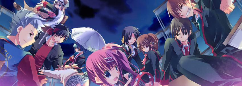 6+girls everyone highres inohara_masato instrument kamikita_komari kera kurugaya_yuiko little_busters! multiple_boys multiple_girls naoe_riki natsume_kyousuke natsume_rin nishizono_mio noumi_kudryavka panties saigusa_haruka school_uniform striped striped_panties tambourine umbrella underwear