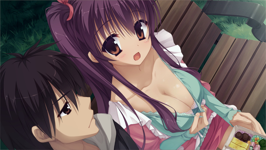 cleavage dracu-riot! food game_cg inamura_rio kobuichi purple_hair yuzusoft