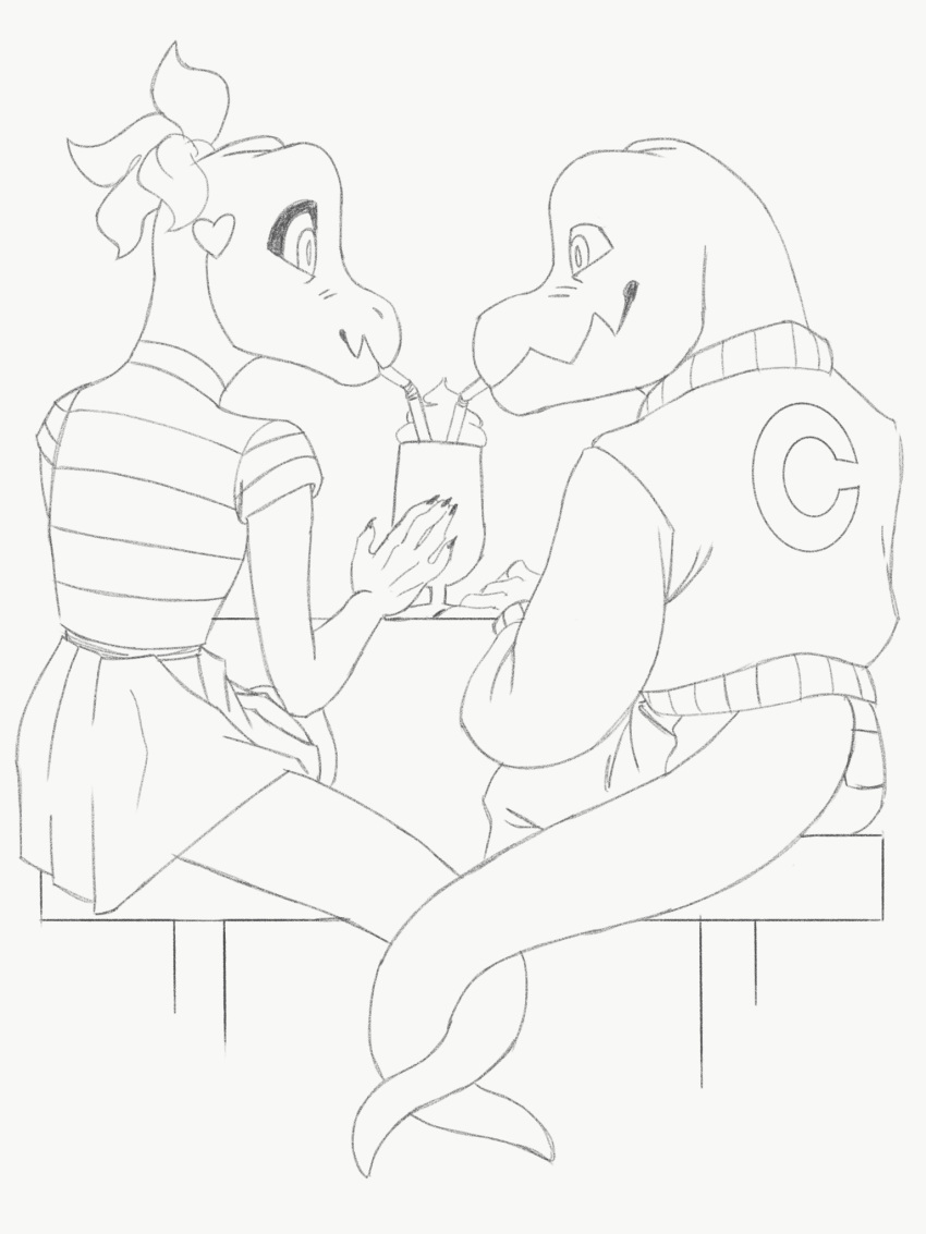 anthro black_and_white claws clothing female goosebumps ice_cream_float lizard male monochrome post_transformation reptile scalie unknown_artist