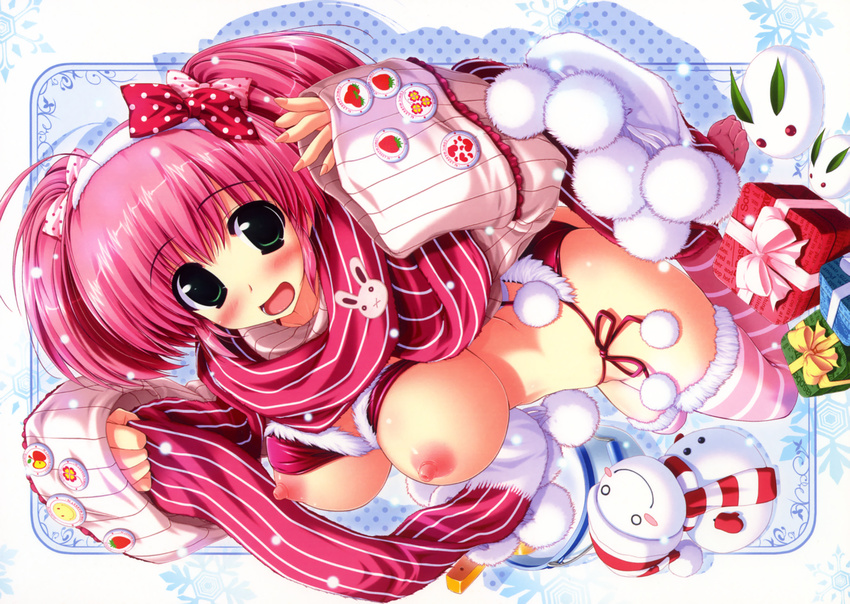 breasts christmas clochette hayase_manami kamikaze_explorer nipples oshiki_hitoshi panties pink_hair scarf thighhighs underwear