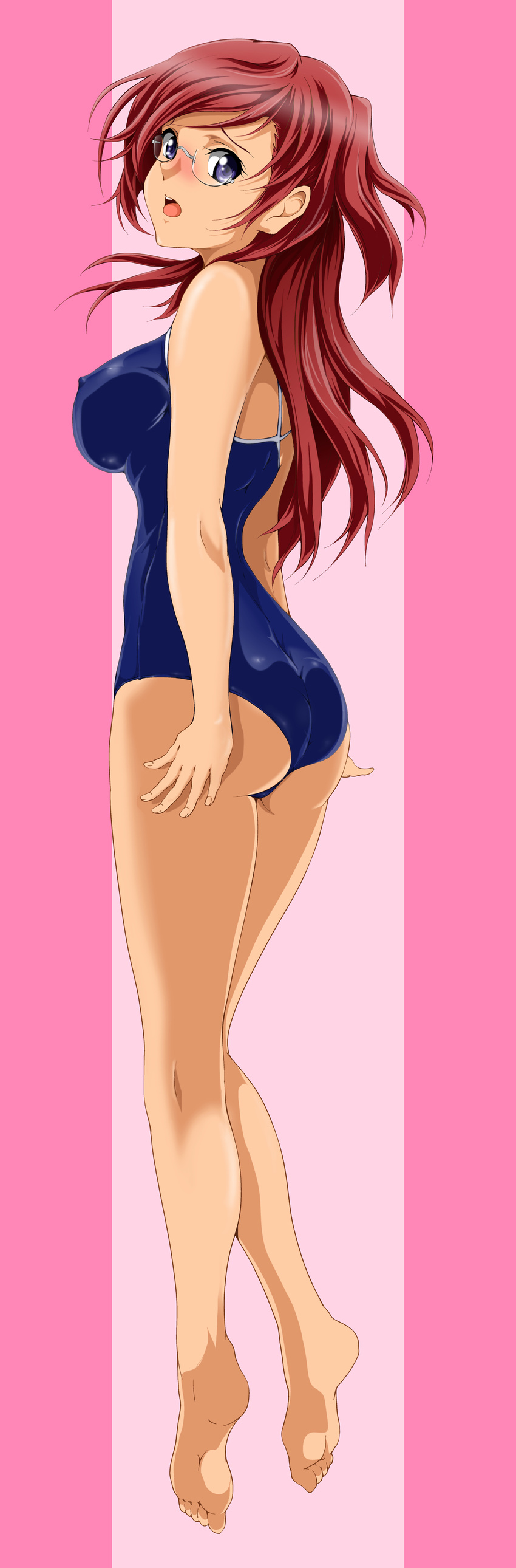 absurdres ano_natsu_de_matteru ass breasts glasses highres long_hair long_image otokojuku red_hair swimsuit takatsuki_ichika tall_image