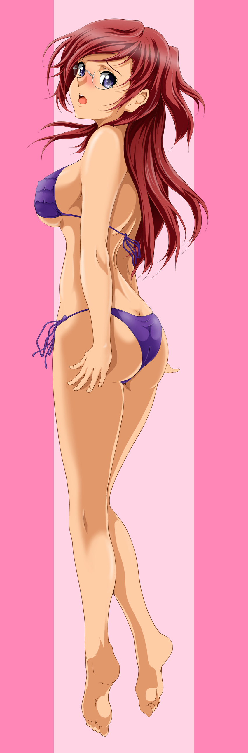 absurdres ano_natsu_de_matteru ass bikini breasts glasses highres long_hair long_image otokojuku red_hair swimsuit takatsuki_ichika tall_image