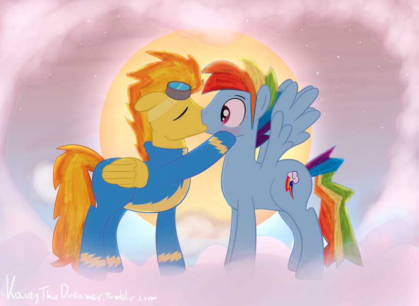 blush clothed clothing cloud clouds crossgender cutie_mark duo equine eyes_closed eyewear female feral flamethrower friendship_is_magic fur gay goggles hair kaczy kissing lesbian male mammal multi-colored_hair my_little_pony orange_hair pegasus purple_eyes rainbow_dash_(mlp) rainbow_hair rainbow_tail romantic spitfire_(mlp) wing_boner wings wonderbolts_(mlp)