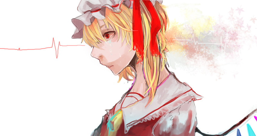 bad_id bad_pixiv_id blonde_hair flandre_scarlet frea from_side hat hat_ribbon red_eyes ribbon side_ponytail solo touhou wings