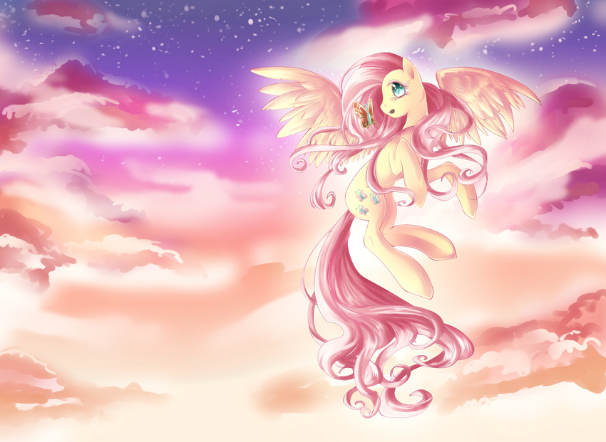 arthropod butterfly cutie_mark dreampaw equine female feral fluttershy_(mlp) flying friendship_is_magic horse insect mammal my_little_pony pegasus pink_theme pony wings