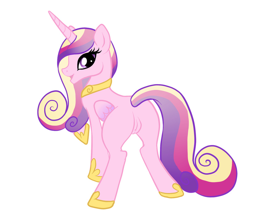 butt clitoris equine female feral friendship_is_magic hair horn looking_at_viewer looking_back mammal multi-colored_hair my_little_pony necklace open_mouth plain_background princess princess_cadance_(mlp) princess_cadence_(mlp) purple_eyes pussy royalty spread_legs spreading unknown_artist winged_unicorn wings