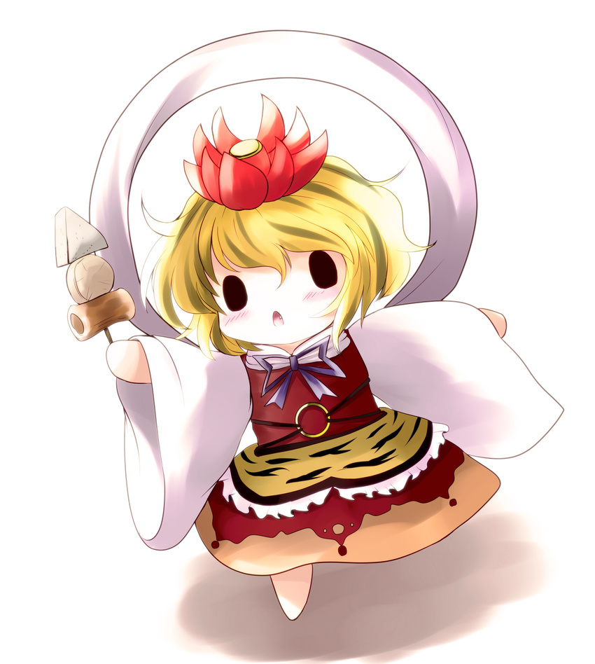 blonde_hair blush chibi food highres solid_circle_eyes solo toramaru_shou touhou yume_shokunin