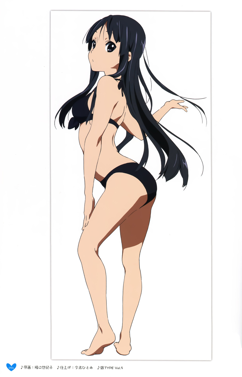 absurdres akiyama_mio alternate_hairstyle ass bikini black_bikini black_eyes black_hair breasts front-tie_top full_body highres hime_cut horiguchi_yukiko k-on! long_hair looking_at_viewer small_breasts swimsuit