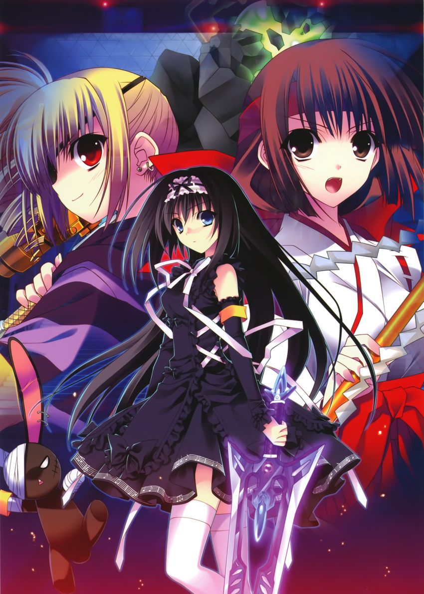 eyepatch miko phantom_breaker suzuhira_hiro sword thighhighs