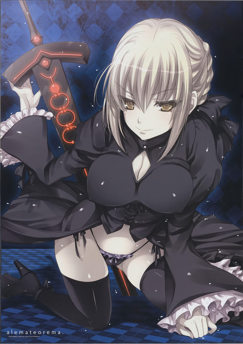 cleavage cropme erect_nipples fate/hollow_ataraxia fate/stay_night kobayashi_youkoh pantsu saber saber_alter string_panties tagme thighhighs