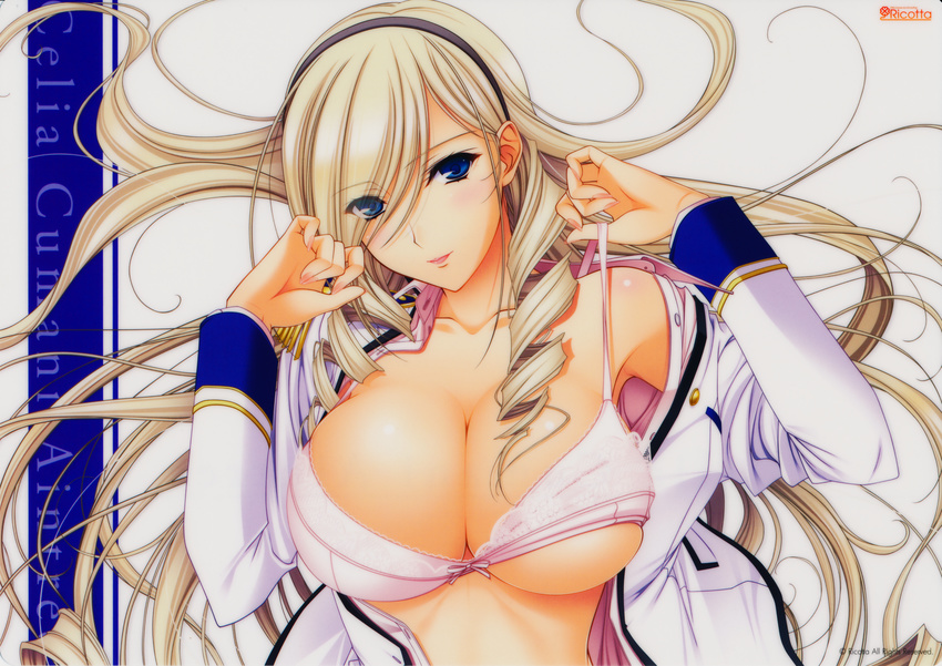 bra celia_cumani_aintree cleavage komori_kei open_shirt ricotta seifuku undressing walkure_romanze