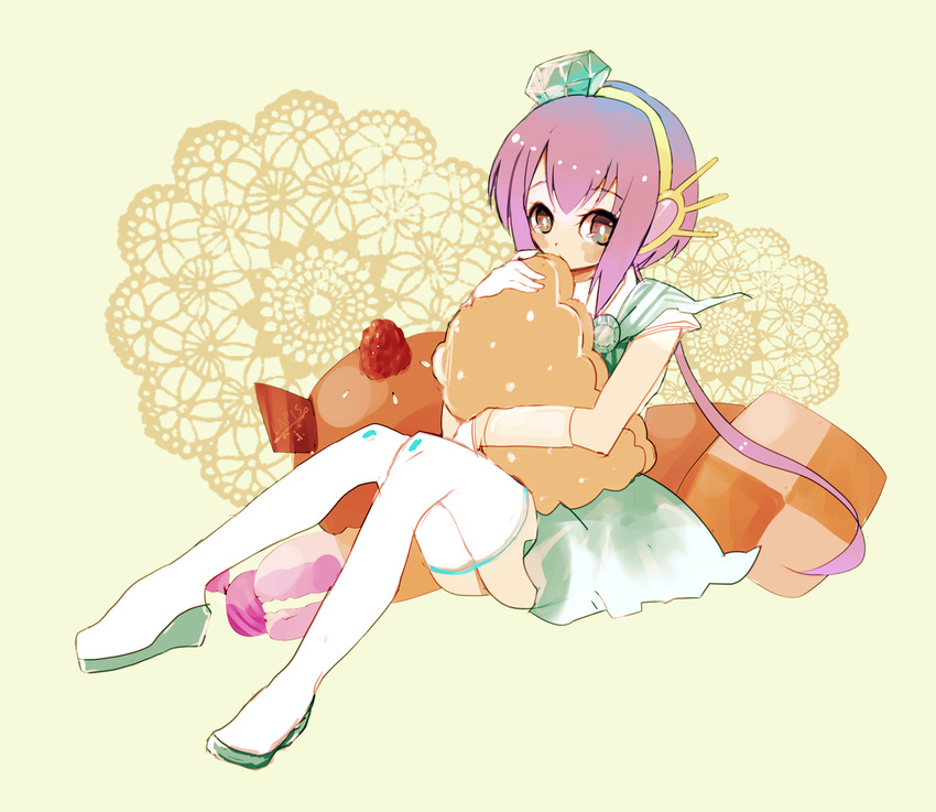 amamiya_yuumu aoki_lapis bad_id bad_pixiv_id boots dress gloves headset highres long_hair minigirl ponytail purple_hair sitting solo thigh_boots thighhighs tourmaline vocaloid white_legwear