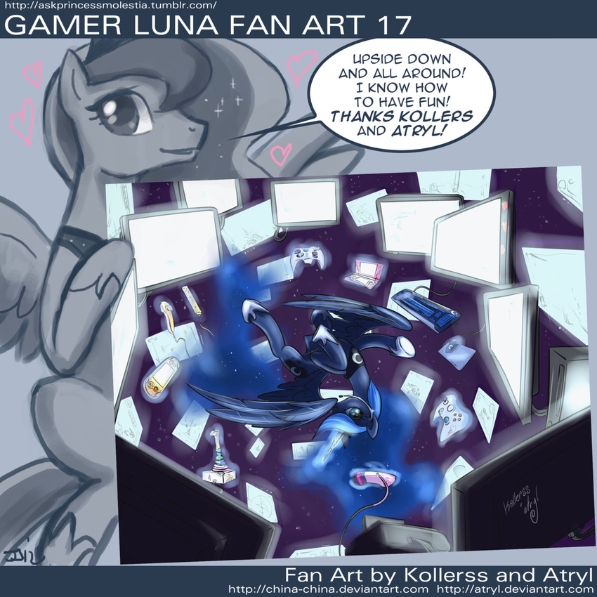 &hearts; blush computer crown cute english_text equine female feral friendship_is_magic hair headset horn horse john_joseco joystick mammal microsoft my_little_pony nintendo nintendo_ds pony princess_luna_(mlp) psp solo text tumblr video_games wii winged_unicorn wings xbox