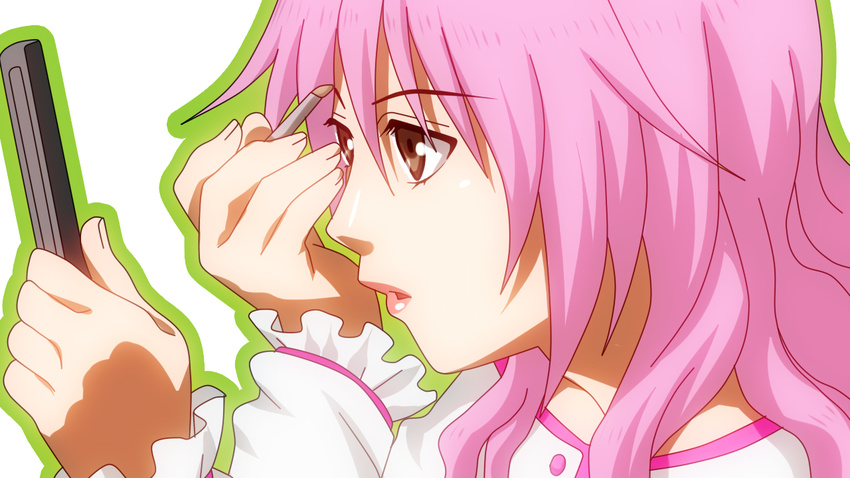 billie brown_eyes danshi_koukousei_no_nichijou joshi_kousei long_hair mirror parody pink_hair yukana_(danshi_koukousei)