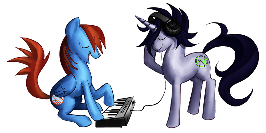 cutie_mark equine eyes_closed feral friendship_is_magic hair headphones horn horse iamnotacleverpony keyboard makkon male mammal music musical_instrument my_little_pony nacp original_character piano plain_background pony smile unicorn white_background