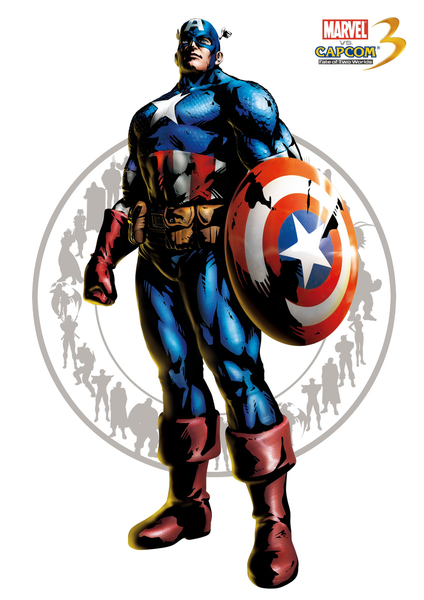 1boy absurdres capcom captain_america full_body highres marvel marvel_vs._capcom marvel_vs_capcom mori_toshiaki official_art scale_armor shield shinkiro solo steve_rogers