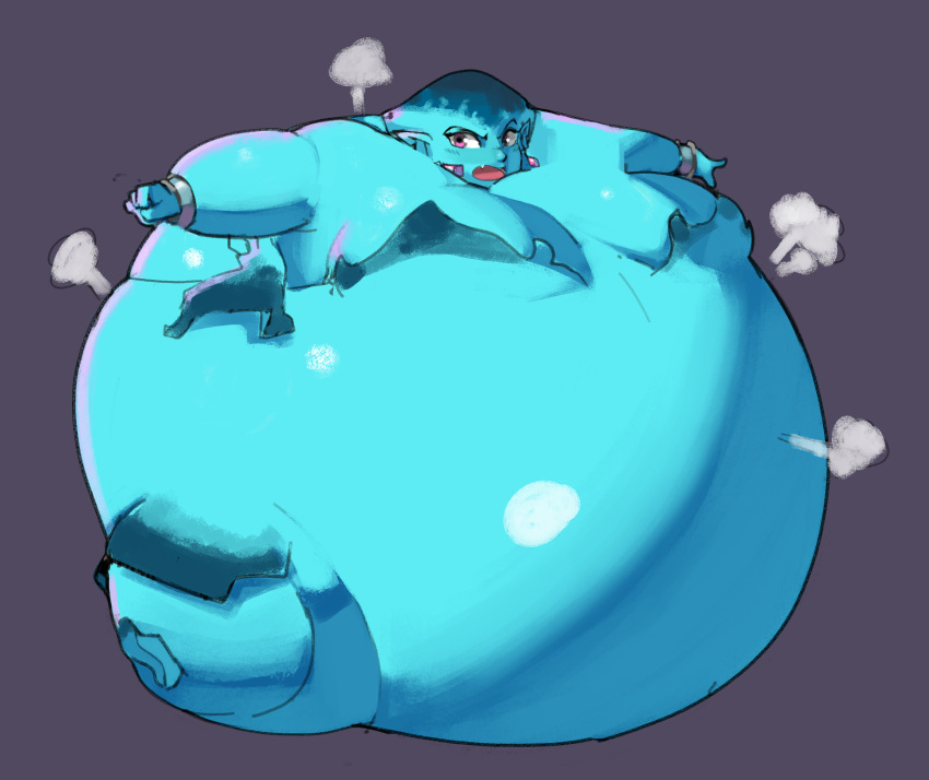 air_inflation angry anthro belly big_belly big_breasts blue_body body_inflation breasts fangs female fin hi_res huge_breasts hyper hyper_belly immobile inflation marine navel nintendo nuumatic ocarina_of_time open_mouth princess_ruto simple_background solo teeth the_legend_of_zelda zora